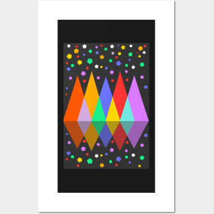 Colorful mountains and hexagons Posters and Art